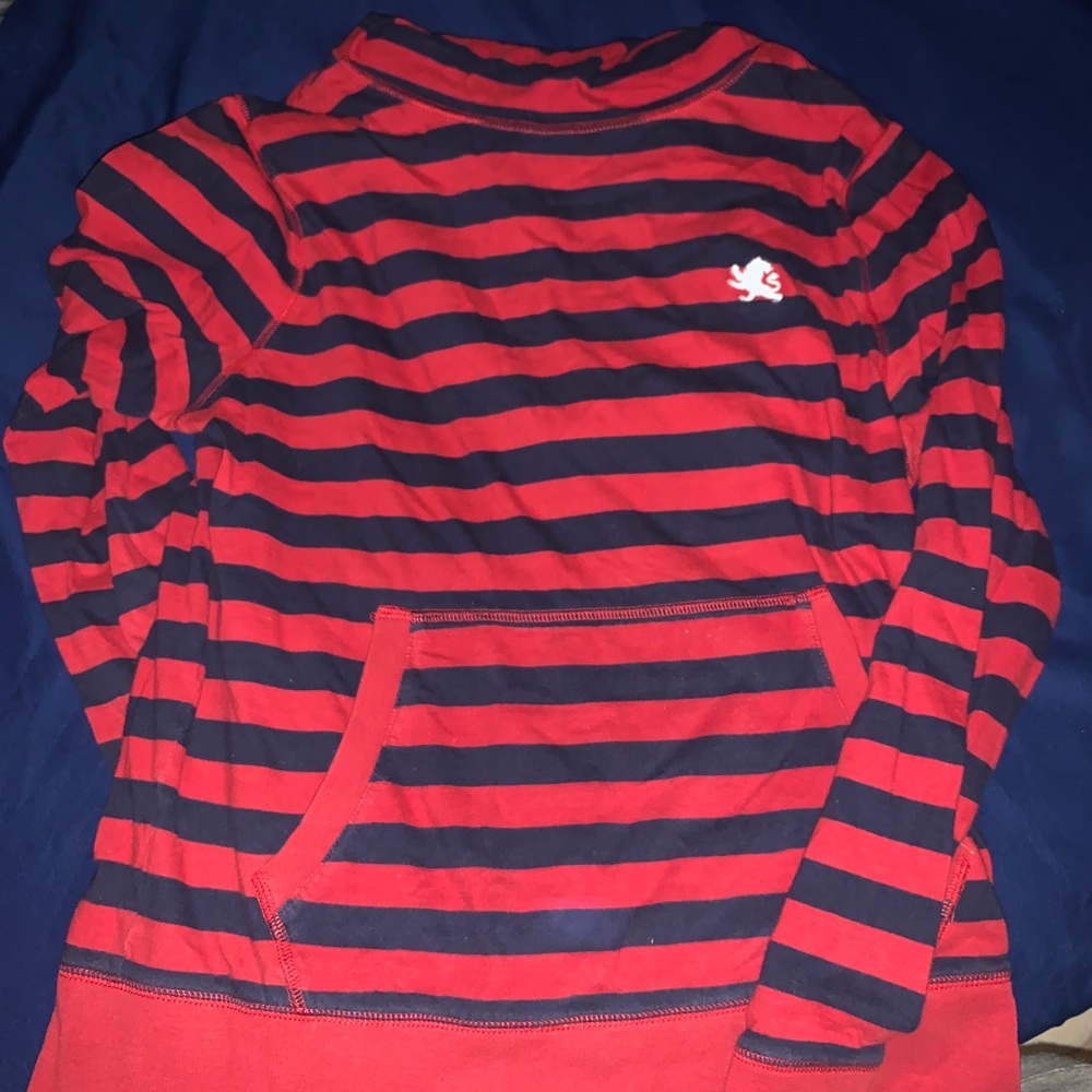 Red / Navy blue striped express lightweight sweatshirt with hoodie
